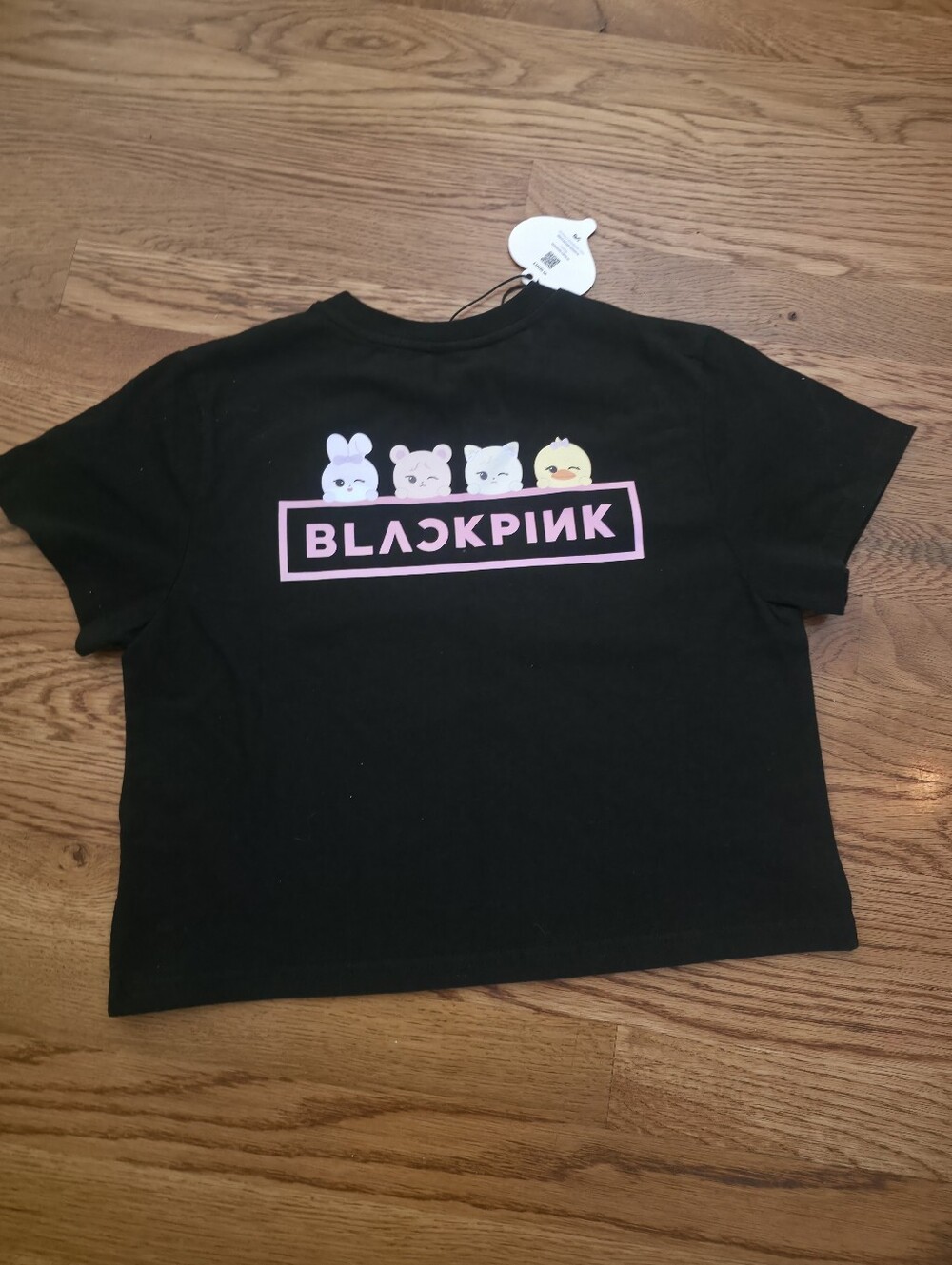 Black Pink Tee with Pink BLACKPINK Logo and Pastel Character Icons